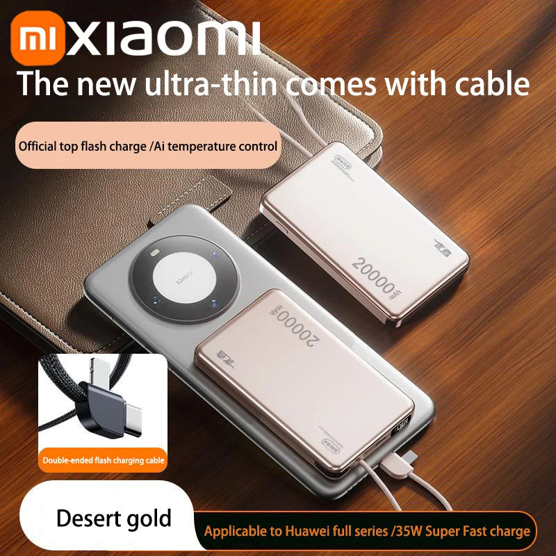 Xiaomi 20000mAh High Capacity Fast Charge Power Bank Genuine with Built-in Cable Ultra-thin Compact Portable Carried on Airplane