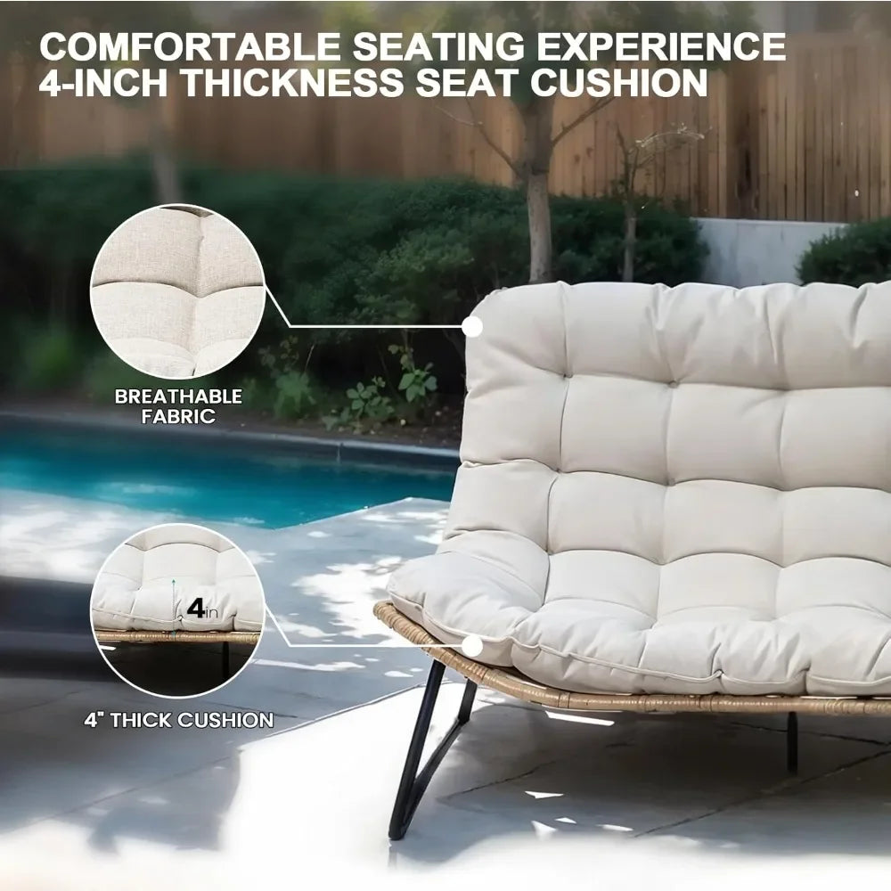 2-Seater Outdoor Loveseat – Boho Rattan Patio Couch with Soft Cushions, All-Weather Furniture for Balcony & Poolside