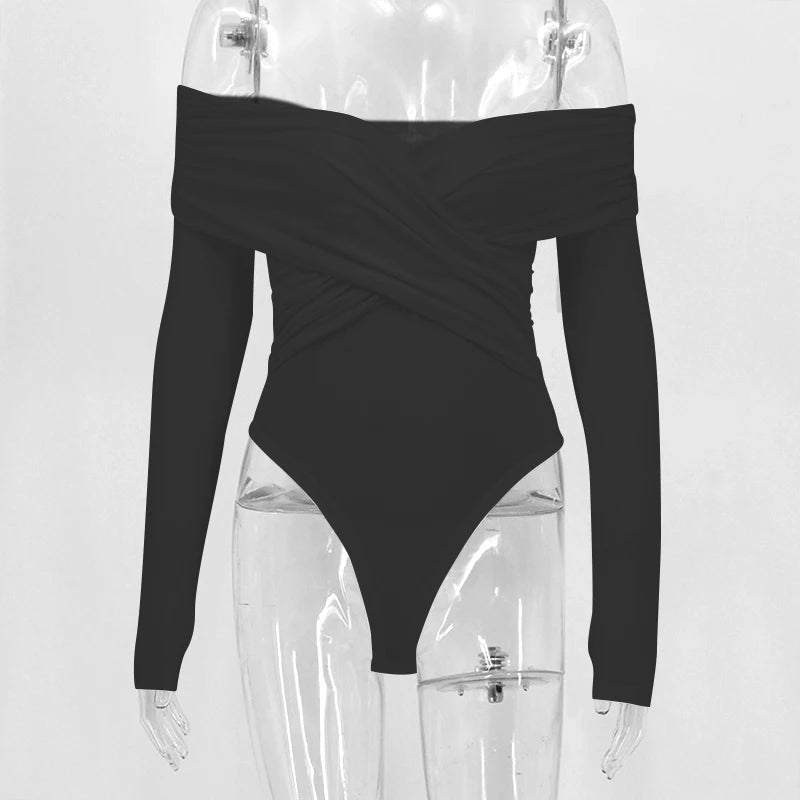 Women's Bodysuits Autumn New Black Sexy Backless Solid Corset Slim Fashion Crossed Bodysuits Long Sleeves Casual Knitted Rompers