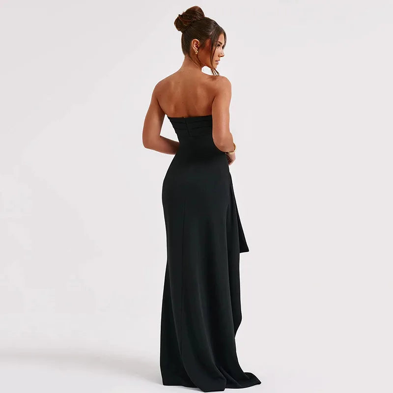 2025 Strapless Backless High Split Maxi Dress for Women Black Off-shoulder Sleeveless Bodycon Club Party Long Dress New Clothes