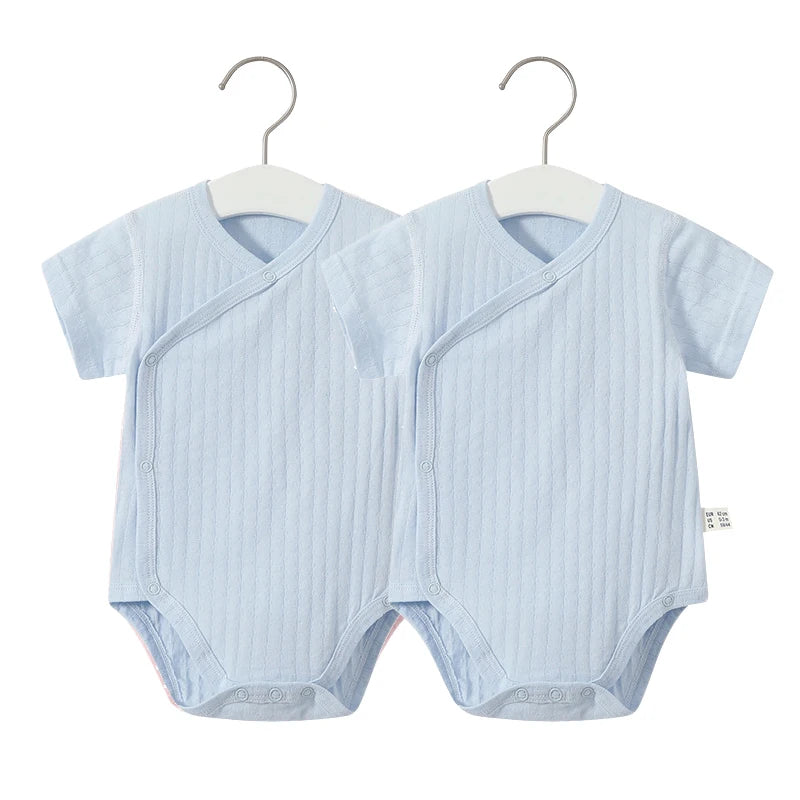 2Pcs Summer Newborn Baby Girls Romper Pure Color Cotton Short Sleeved Bodysuit Infants Breathable Soft Bebe Jumpsuit