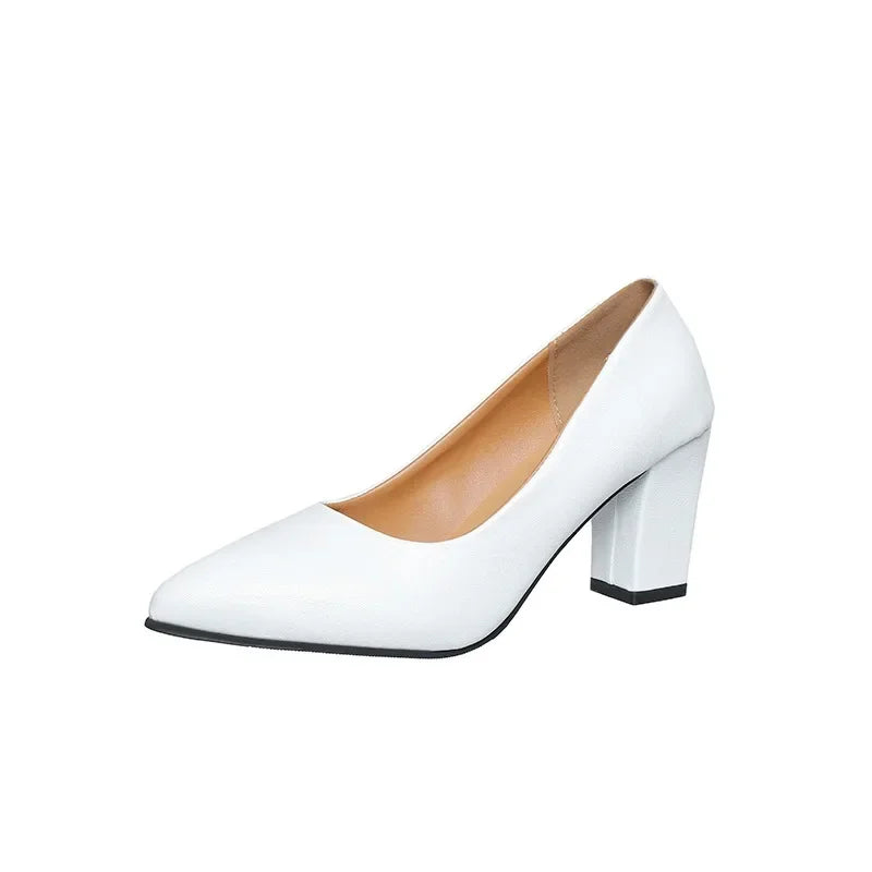 2024 Brand Shoes for Women Slip on Women's High Heels Concise Office & Career Pumps Women Pointed Toe Chunky Heels Shoes Ladies