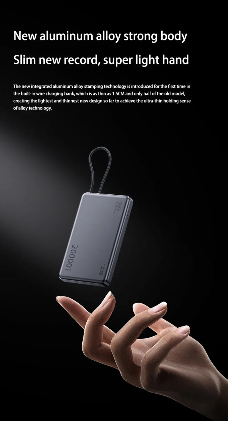 Xiaomi 20000mAh High Capacity Fast Charge Power Bank Genuine with Built-in Cable Ultra-thin Compact Portable Carried on Airplane