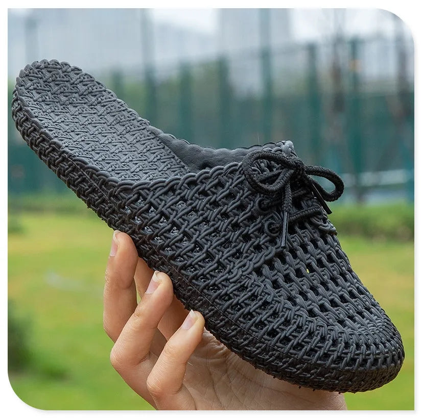Women's Sandals Summer Hollow Toecap Female Flat Slippers Outdoor Casual Beach Solid Color Breathable Soft Ladies Hole Sandals