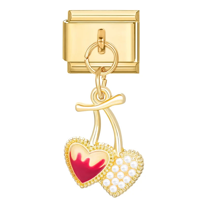 Y2K Elegant Flowers Leaves Gold Color Pendant Italian Charm Links Fit 9mm Stainless Steel Bracelet Women DIY Making Gifts