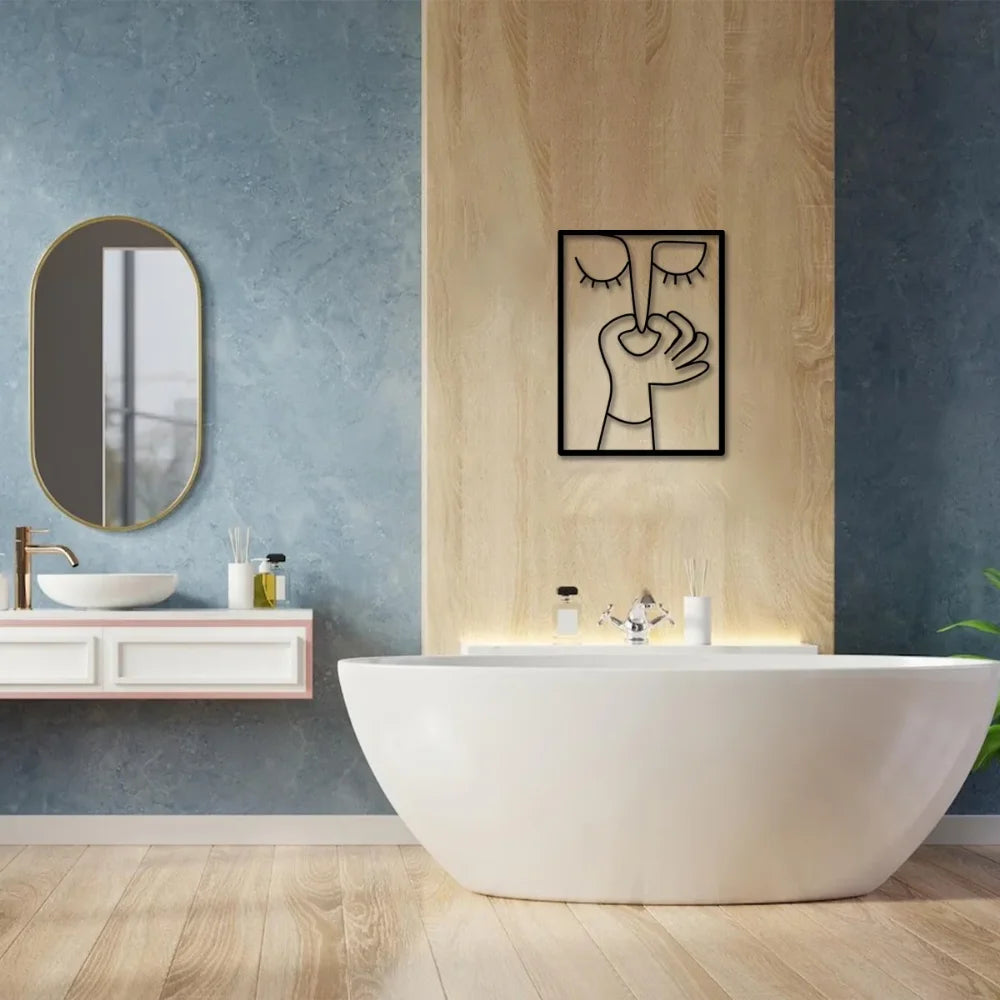 1pc Unique Metal Portrait Funny Toilet Wall Art - Humorous Bathroom Sign with Minimal Line Art Design - Restroom Decor