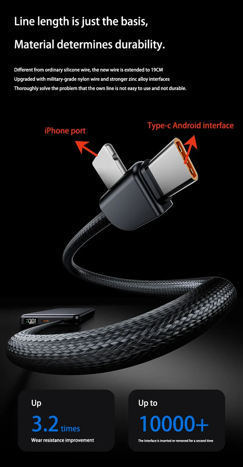 Xiaomi 20000mAh High Capacity Fast Charge Power Bank Genuine with Built-in Cable Ultra-thin Compact Portable Carried on Airplane