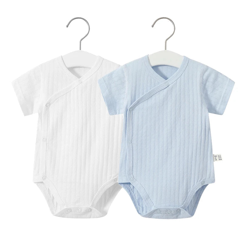 2Pcs Summer Newborn Baby Girls Romper Pure Color Cotton Short Sleeved Bodysuit Infants Breathable Soft Bebe Jumpsuit