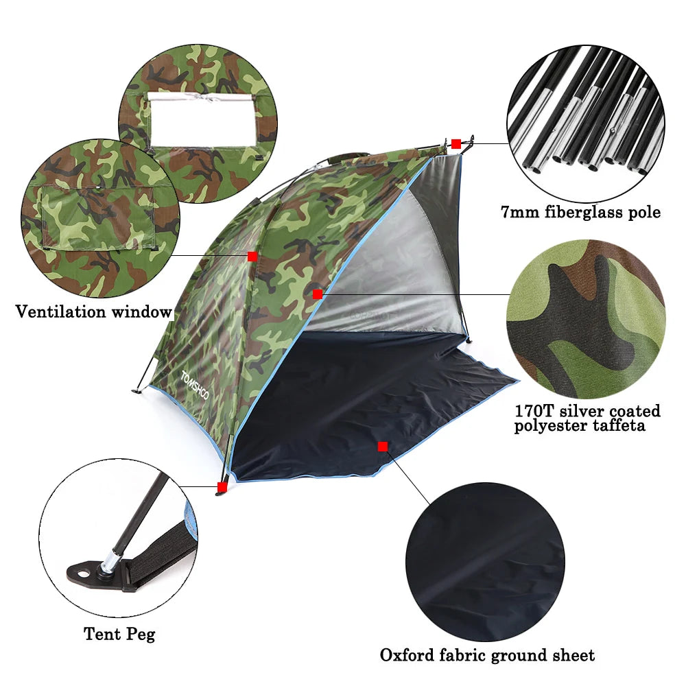 2 Persons Outdoor Beach Tents Shelters Shade UV Protection Ultralight Tent for Fishing Picnic Park Summer Awning Shade Shelter