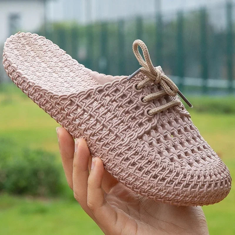 Women's Sandals Summer Hollow Toecap Female Flat Slippers Outdoor Casual Beach Solid Color Breathable Soft Ladies Hole Sandals