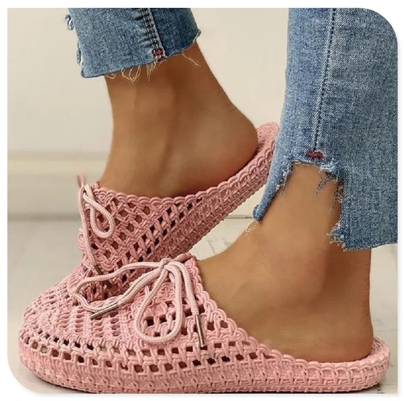 Women's Sandals Summer Hollow Toecap Female Flat Slippers Outdoor Casual Beach Solid Color Breathable Soft Ladies Hole Sandals
