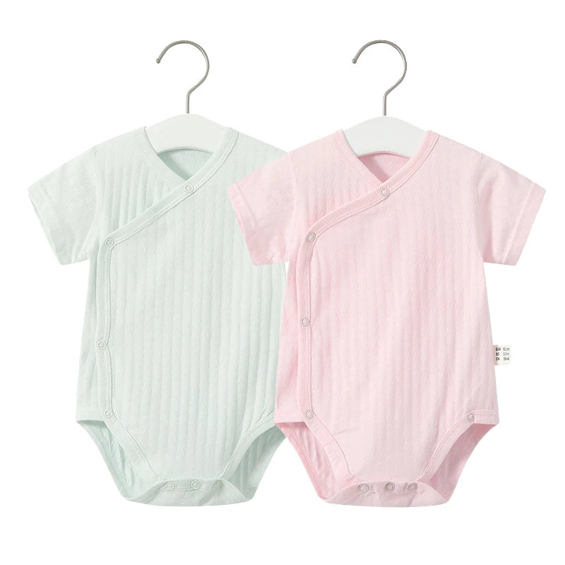 2Pcs Summer Newborn Baby Girls Romper Pure Color Cotton Short Sleeved Bodysuit Infants Breathable Soft Bebe Jumpsuit