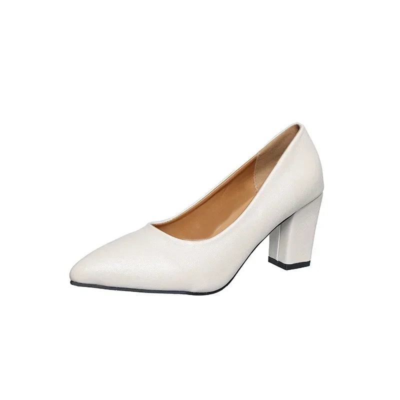 2024 Brand Shoes for Women Slip on Women's High Heels Concise Office & Career Pumps Women Pointed Toe Chunky Heels Shoes Ladies