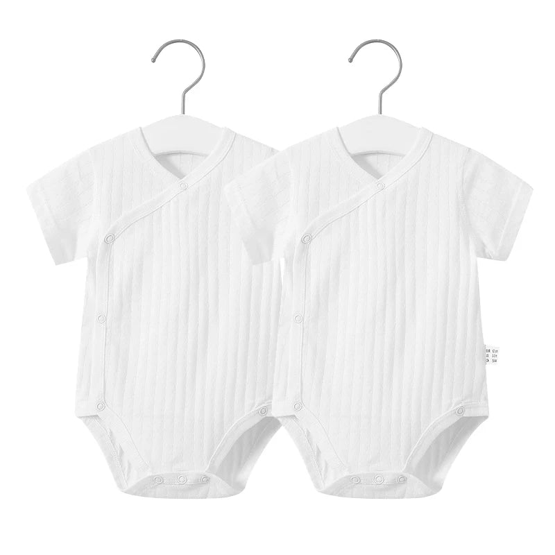 2Pcs Summer Newborn Baby Girls Romper Pure Color Cotton Short Sleeved Bodysuit Infants Breathable Soft Bebe Jumpsuit