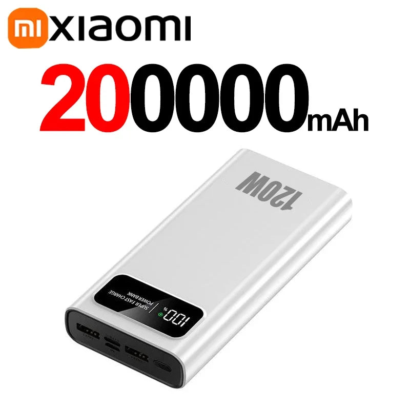 Xiaomi 200000mAh LED Digital Display Power Bank High Capacity 120W Super Fast Charging Portable External Battery For IPhone New