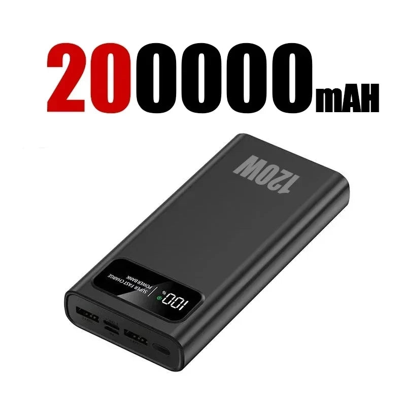 200000mAh Power Bank 120W Super Fast Charging Ultralarge Capacity With LED Digital Display Portable External Battery For Phones