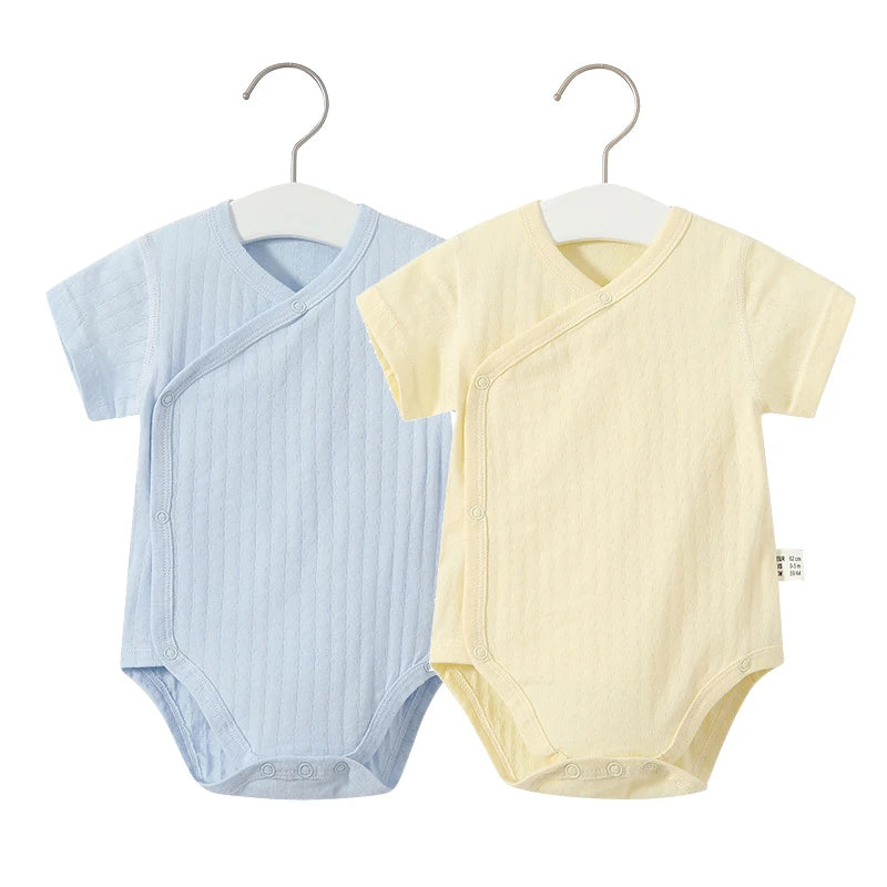 2Pcs Summer Newborn Baby Girls Romper Pure Color Cotton Short Sleeved Bodysuit Infants Breathable Soft Bebe Jumpsuit