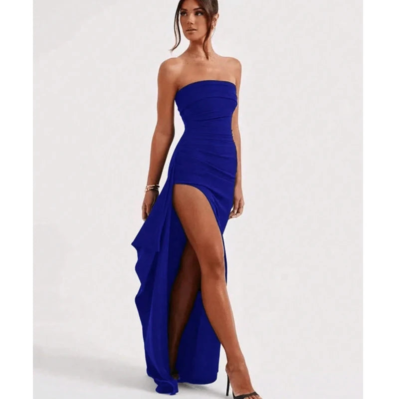 2024 Summer Slash Neck Strapless Party Evening Dress Casual Sleeveless High Slit Long Dress Elegant Backless Sexy Dress Vestidos