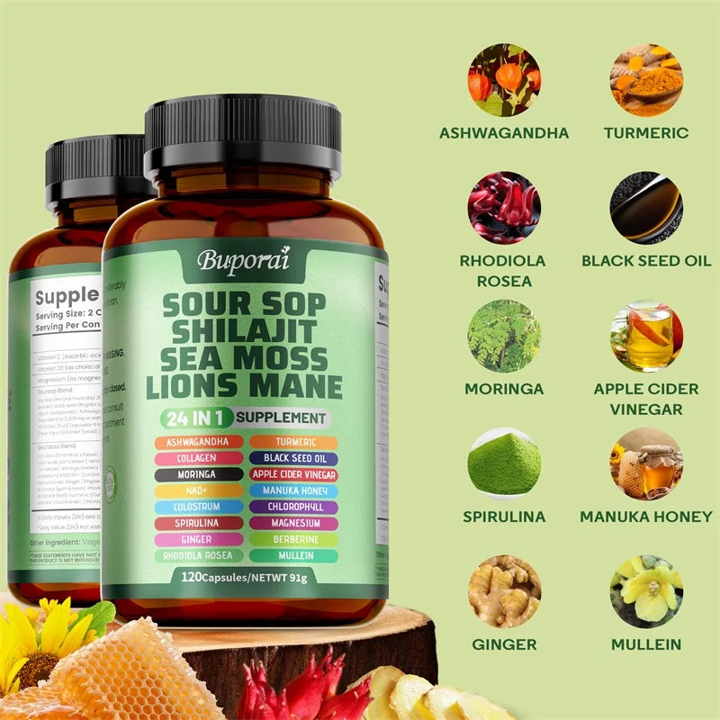 24-in-1 Soursop Supplement – 120 Capsules Dietary Formula