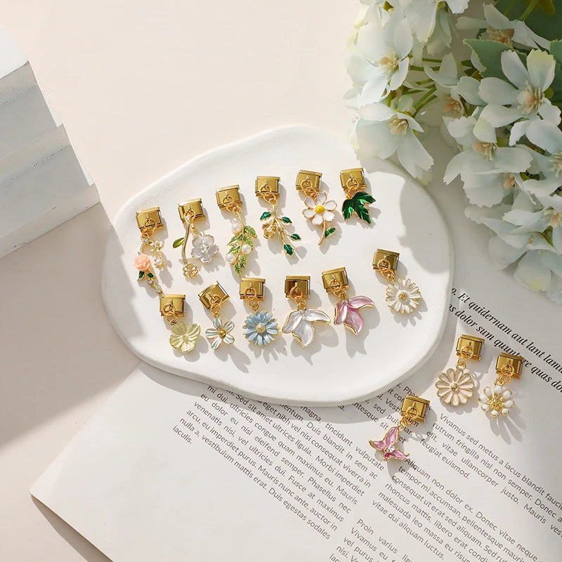 Y2K Elegant Flowers Leaves Gold Color Pendant Italian Charm Links Fit 9mm Stainless Steel Bracelet Women DIY Making Gifts