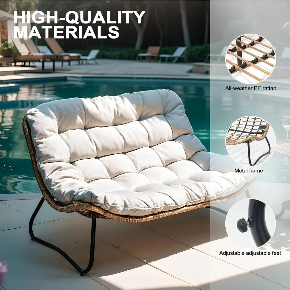 2-Seater Outdoor Loveseat – Boho Rattan Patio Couch with Soft Cushions, All-Weather Furniture for Balcony & Poolside