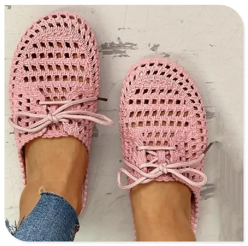 Women's Sandals Summer Hollow Toecap Female Flat Slippers Outdoor Casual Beach Solid Color Breathable Soft Ladies Hole Sandals