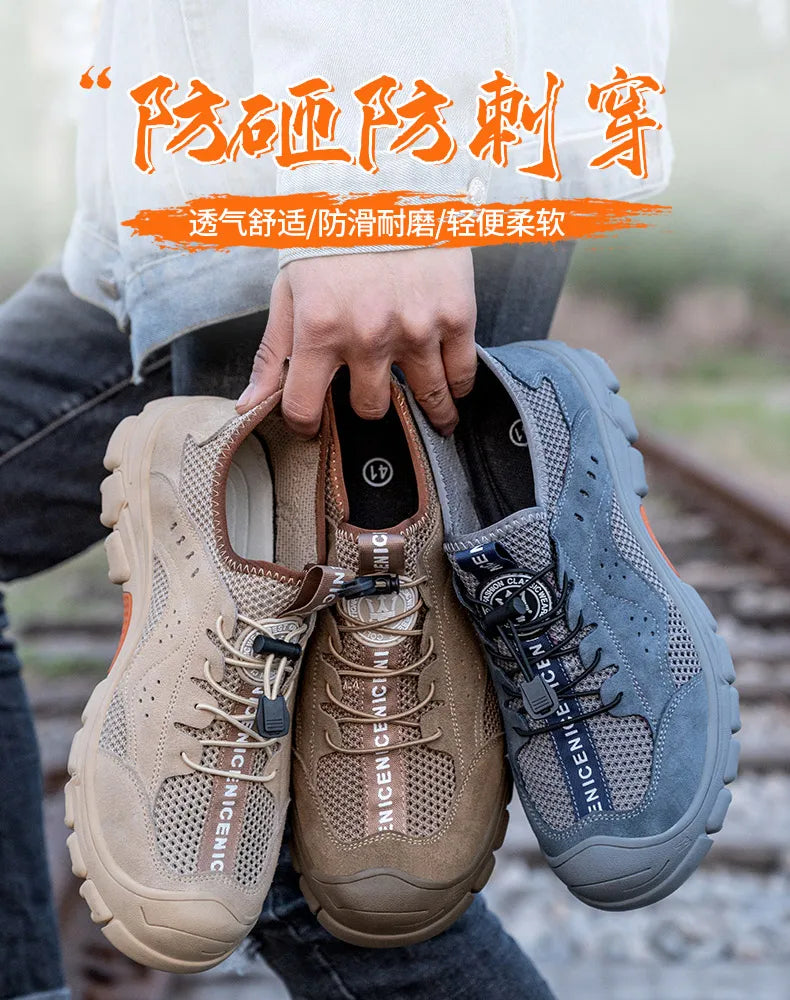 2025 Summer Safety Shoes Men Anti-puncture Work Sneakers With Steel Toe Cap Indestructible Shoes Breathable Male Shoes Anti-slip