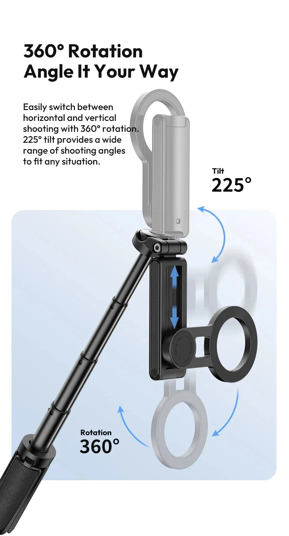 2026 Magnetic Selfie Stick Phone Tripod w Remote Extend Cell Phone Tripod Stand For MagSafe iPhone 16 15 14 13 12 XIAOMI SAMSUNG