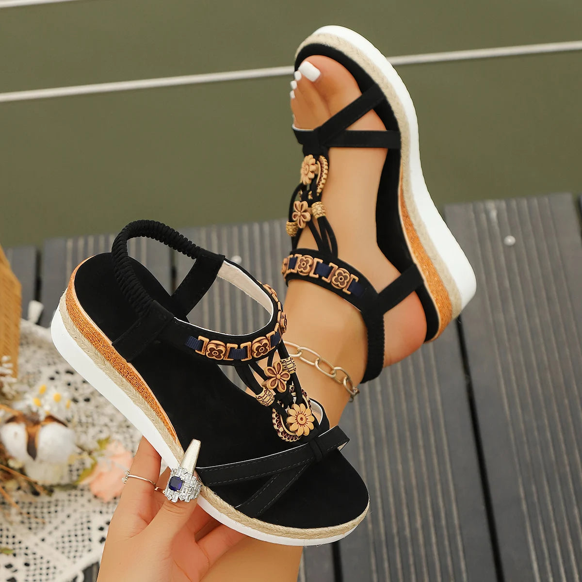 Women Wedge Sandals Summer 2024 Braided Band Platform Gladiator Sandals Woman Thick Bottom Beach Shoes Women Sandalias De Mujer
