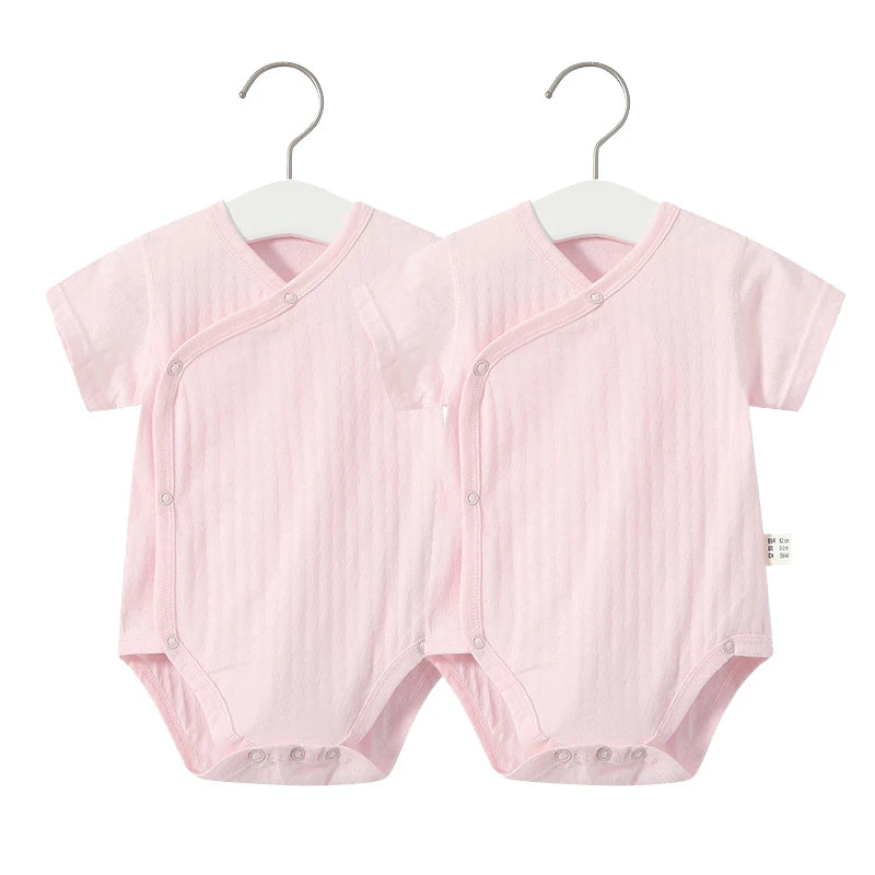 2Pcs Summer Newborn Baby Girls Romper Pure Color Cotton Short Sleeved Bodysuit Infants Breathable Soft Bebe Jumpsuit