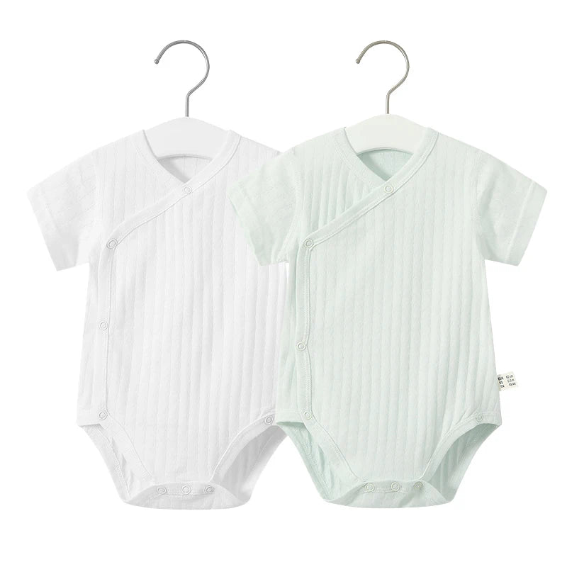 2Pcs Summer Newborn Baby Girls Romper Pure Color Cotton Short Sleeved Bodysuit Infants Breathable Soft Bebe Jumpsuit