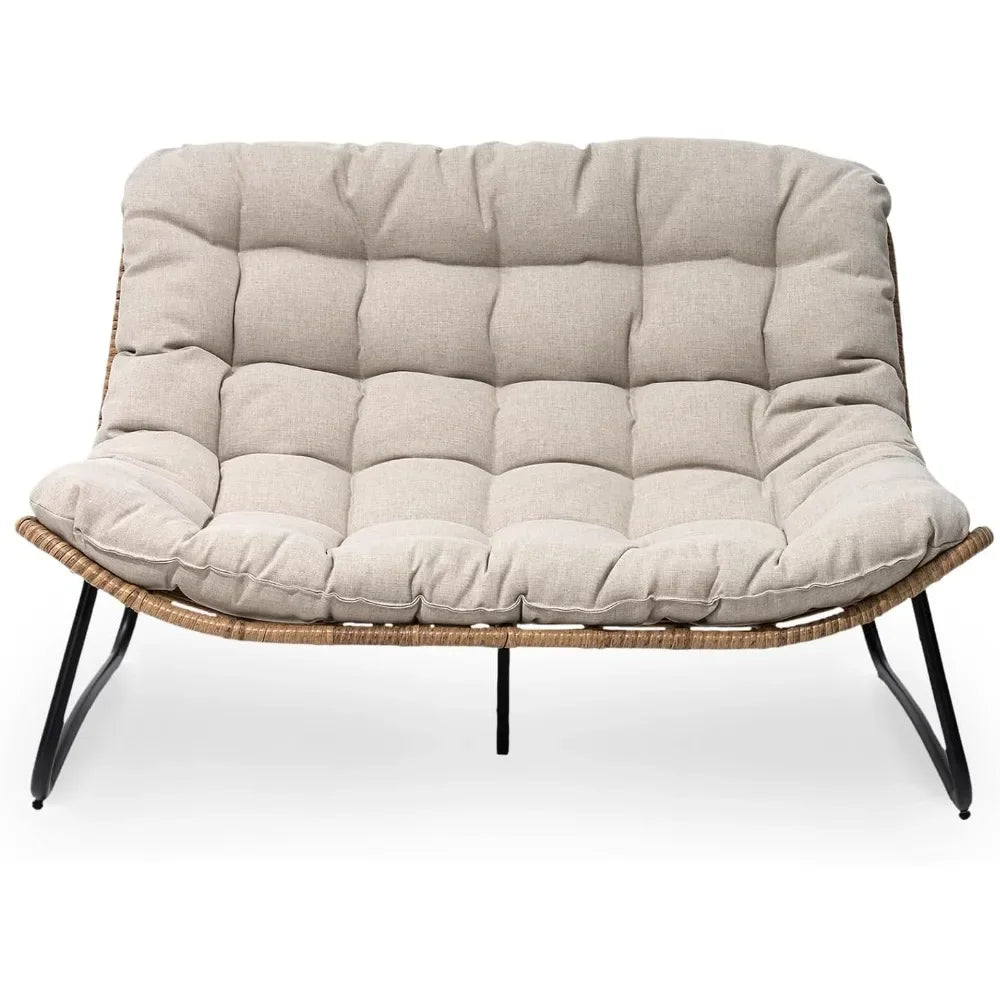 2-Seater Outdoor Loveseat – Boho Rattan Patio Couch with Soft Cushions, All-Weather Furniture for Balcony & Poolside