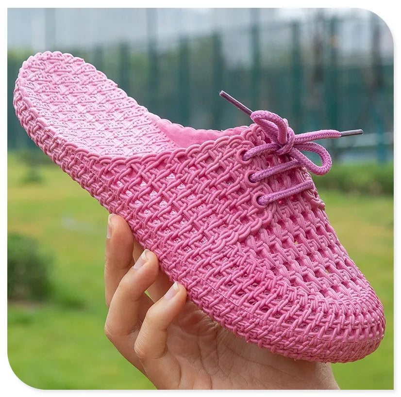 Women's Sandals Summer Hollow Toecap Female Flat Slippers Outdoor Casual Beach Solid Color Breathable Soft Ladies Hole Sandals
