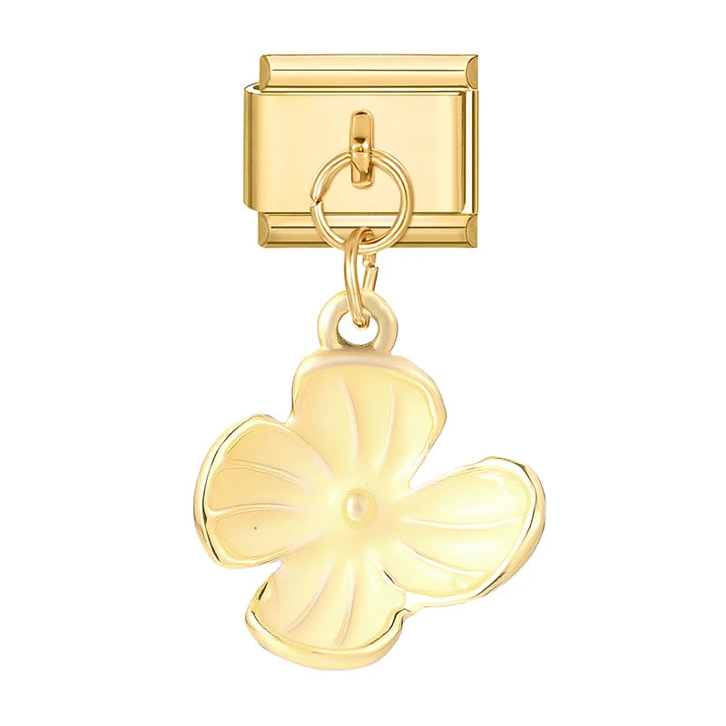 Y2K Elegant Flowers Leaves Gold Color Pendant Italian Charm Links Fit 9mm Stainless Steel Bracelet Women DIY Making Gifts