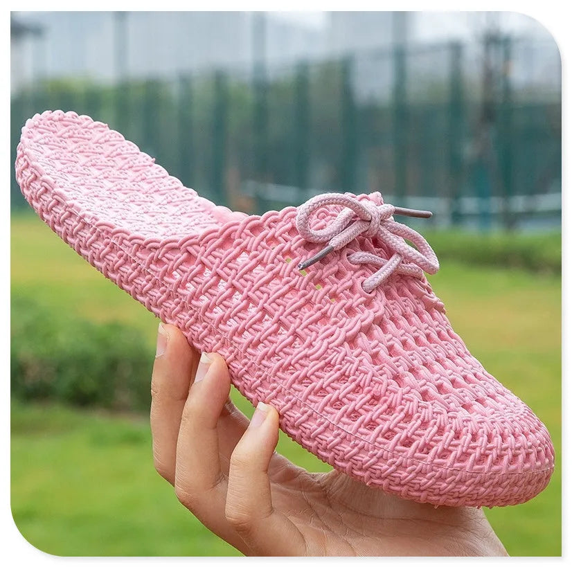 Women's Sandals Summer Hollow Toecap Female Flat Slippers Outdoor Casual Beach Solid Color Breathable Soft Ladies Hole Sandals