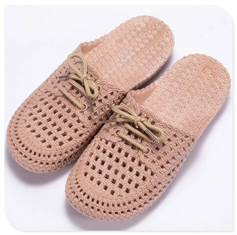 Women's Sandals Summer Hollow Toecap Female Flat Slippers Outdoor Casual Beach Solid Color Breathable Soft Ladies Hole Sandals