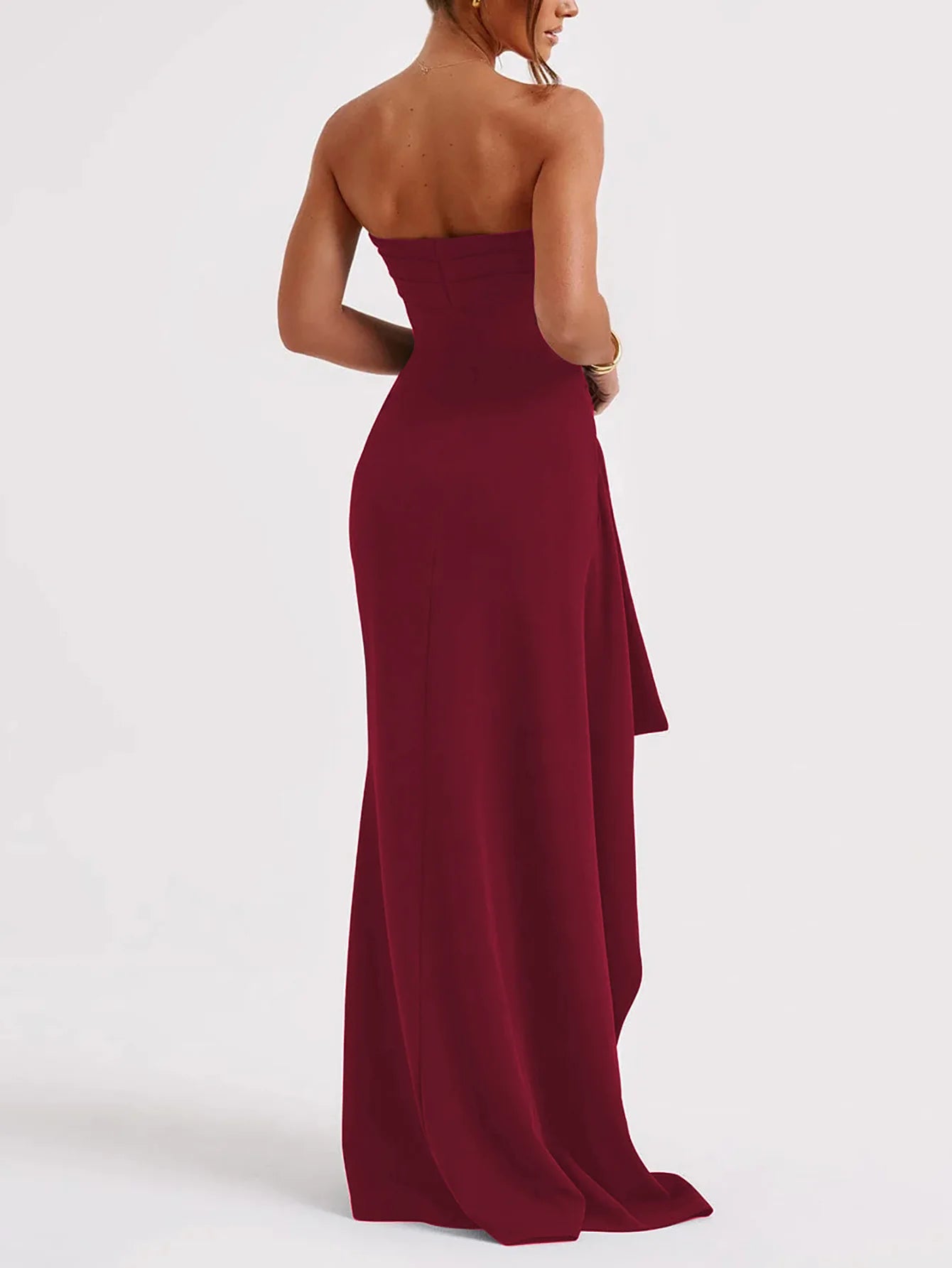 2025 Strapless Backless High Split Maxi Dress for Women Black Off-shoulder Sleeveless Bodycon Club Party Long Dress New Clothes