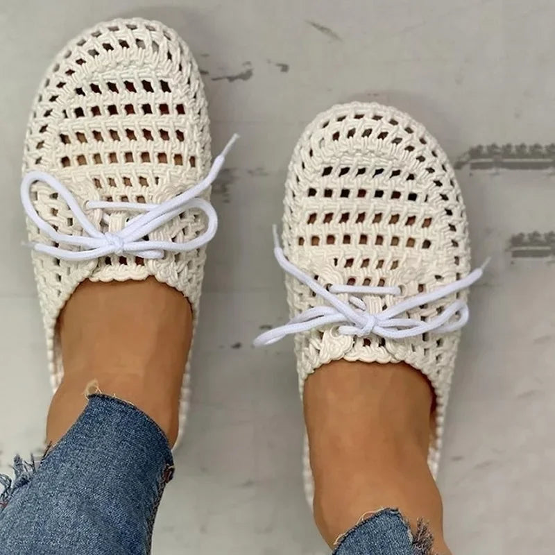 Women's Sandals Summer Hollow Toecap Female Flat Slippers Outdoor Casual Beach Solid Color Breathable Soft Ladies Hole Sandals