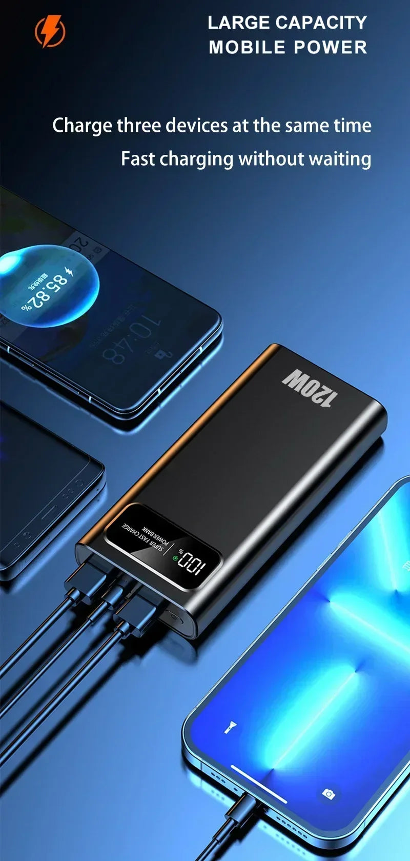 200000mAh Power Bank 120W Super Fast Charging Ultralarge Capacity With LED Digital Display Portable External Battery For Phones