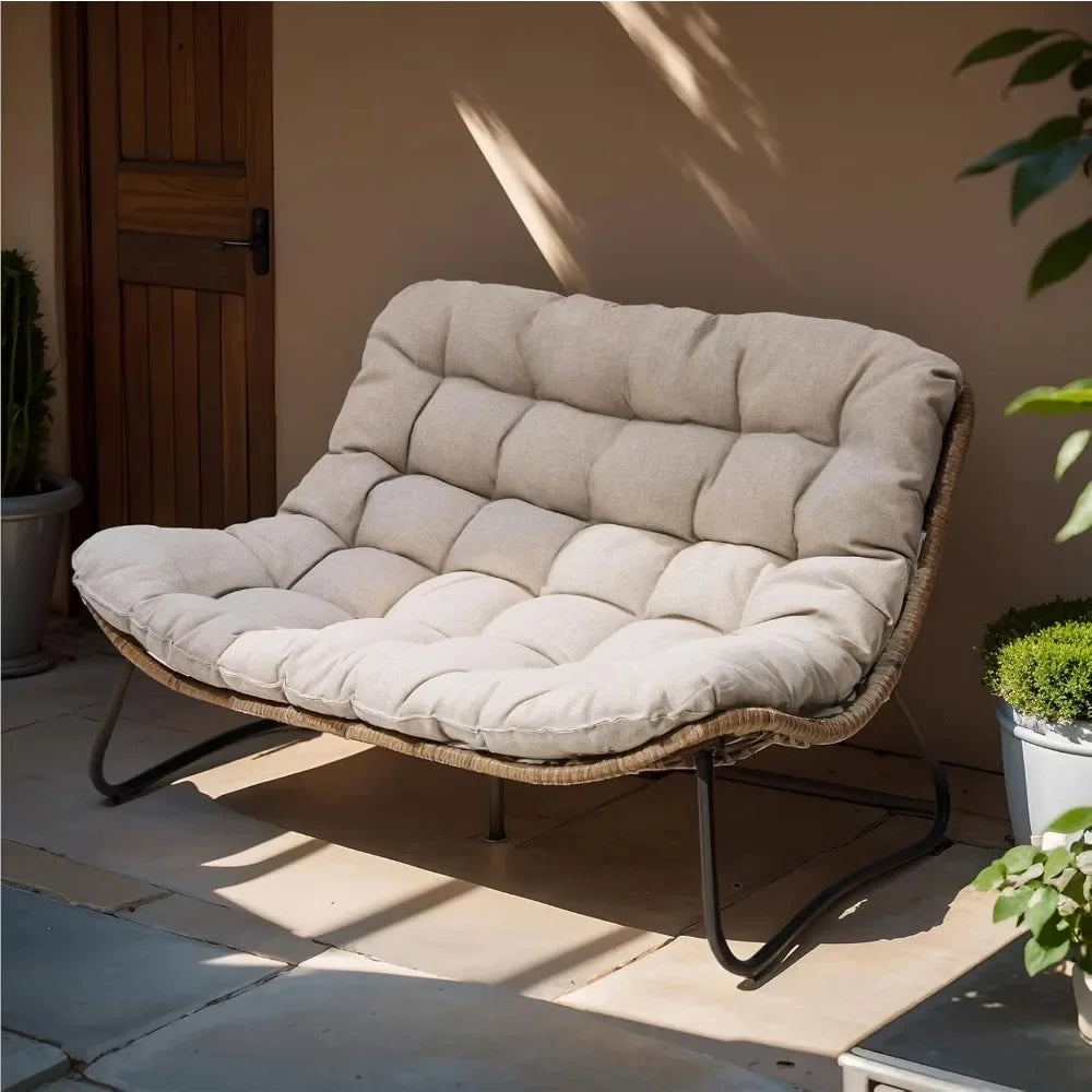 2-Seater Outdoor Loveseat – Boho Rattan Patio Couch with Soft Cushions, All-Weather Furniture for Balcony & Poolside
