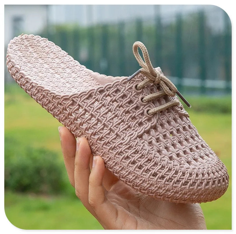 Women's Sandals Summer Hollow Toecap Female Flat Slippers Outdoor Casual Beach Solid Color Breathable Soft Ladies Hole Sandals
