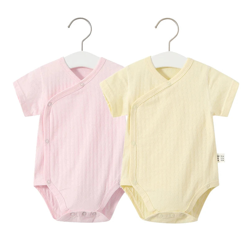 2Pcs Summer Newborn Baby Girls Romper Pure Color Cotton Short Sleeved Bodysuit Infants Breathable Soft Bebe Jumpsuit