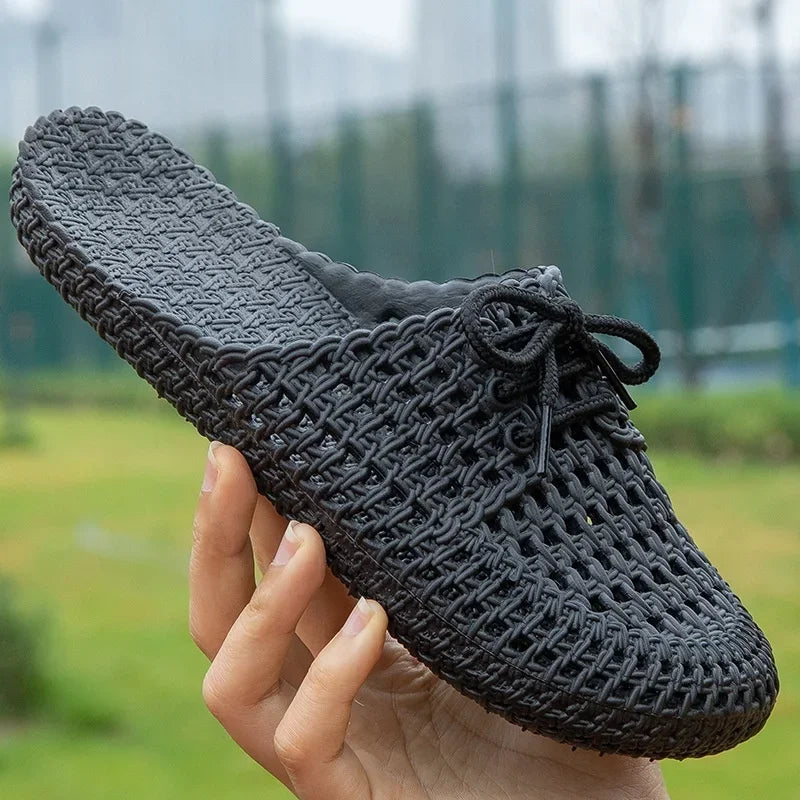 Women's Sandals Summer Hollow Toecap Female Flat Slippers Outdoor Casual Beach Solid Color Breathable Soft Ladies Hole Sandals