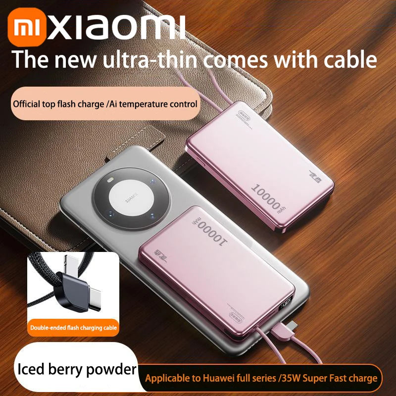 Xiaomi 20000mAh High Capacity Fast Charge Power Bank Genuine with Built-in Cable Ultra-thin Compact Portable Carried on Airplane
