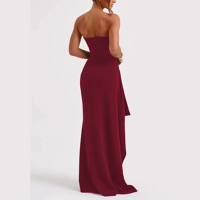 2025 women Summer Slash Neck Strapless Party Evening Dress Casual Sleeveless High Slit Long Dress Elegant Backless Sexy Dress