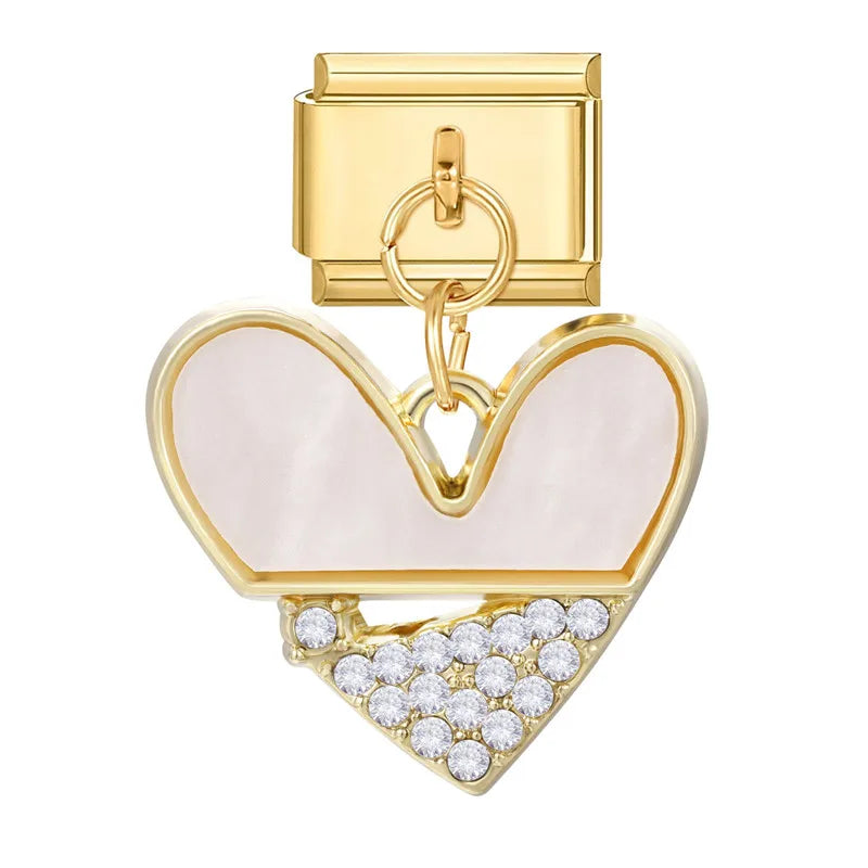 Y2K Elegant Flowers Leaves Gold Color Pendant Italian Charm Links Fit 9mm Stainless Steel Bracelet Women DIY Making Gifts