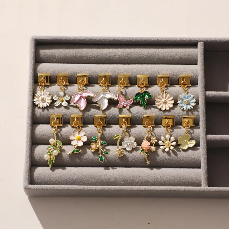 Y2K Elegant Flowers Leaves Gold Color Pendant Italian Charm Links Fit 9mm Stainless Steel Bracelet Women DIY Making Gifts