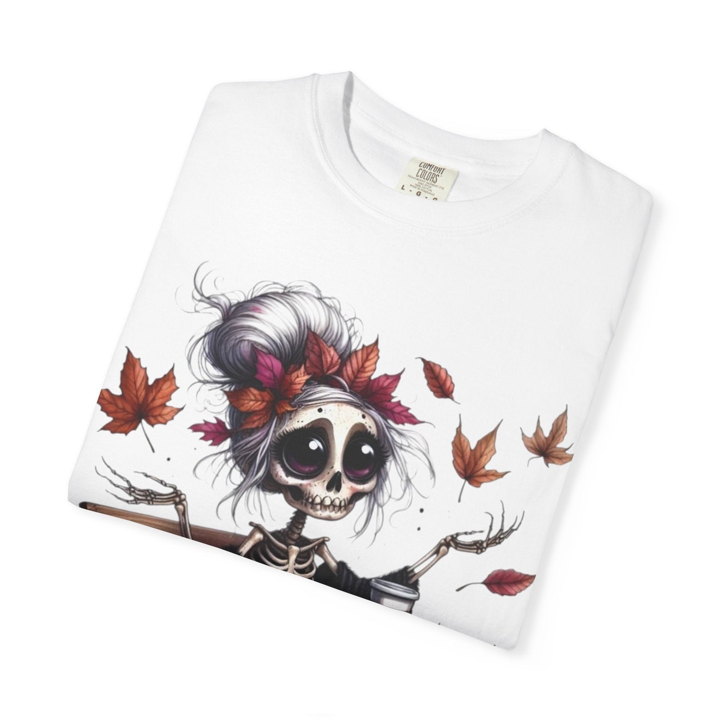 Autumn Vibe Skeleton Tee, Unisex Garment - Dyed T-shirt, Halloween Shirt, Fall Apparel, Skull Graphic Tee, Everyday Casual Wear - Metamorphosis Creations