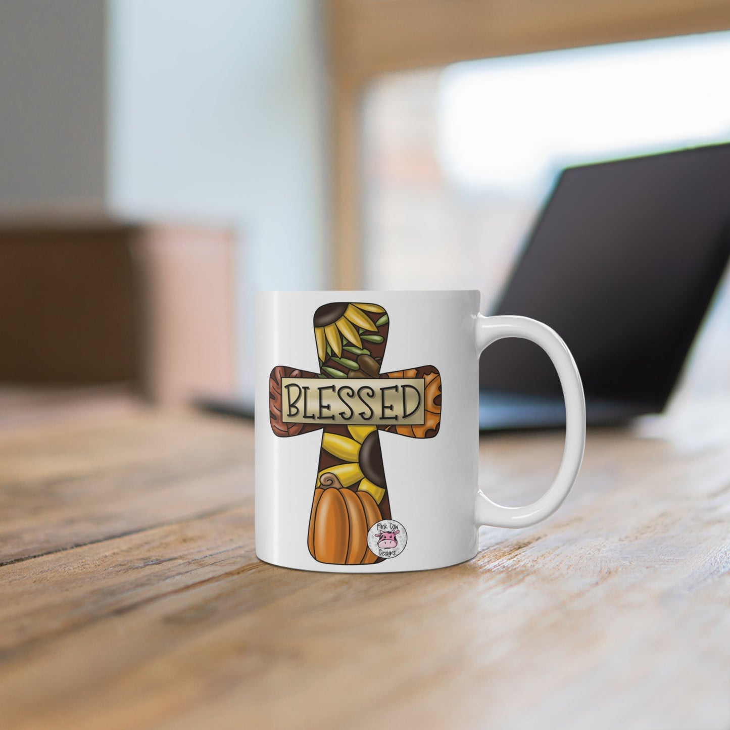 Blessed Fall Themed Mug, Perfect Gift for Thanksgiving, Christian Decor, Cozy Home Vibes, Cross Design, Pumpkin Lover's Mug - Metamorphosis Creations