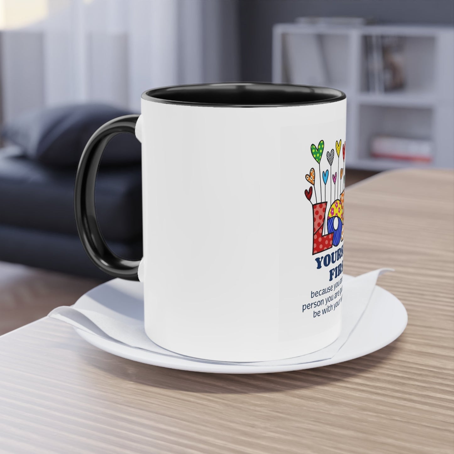 Boho Hippie Mugs for Free Spirits Inspirational Two - Tone Coffee Mug, Love Yourself First, Self - Care Gift, Motivation Mug, Affirmation Drinkware - Metamorphosis Creations